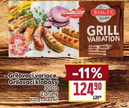 Billa Grilovací variace, Grilovací klobásy nabídka