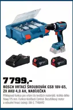 OBI BOSCH Vrtací šroubovák gsb 18v-65, 2x aku 4,0 ah, nabíječka nabídka