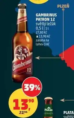 Penny Market Gambrinus Patron 12 světlý ležák 0,5 l nabídka