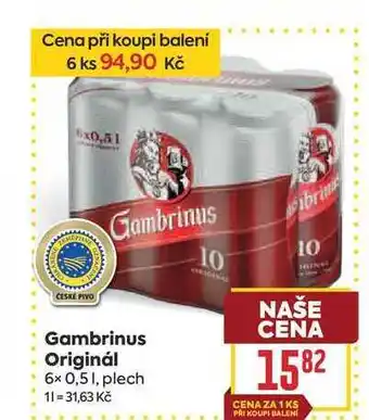 Billa Gambrinus Originál 6x 0,51, plech nabídka