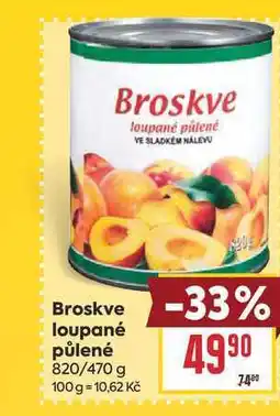 Billa Broskve loupané půlené 820/470 g nabídka
