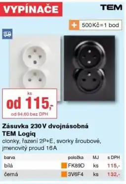 DEK Zásuvka 230 V dvojnásobná TEM Logiq nabídka