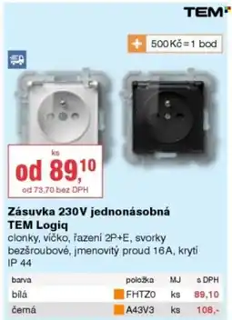 DEK Zásuvka 230V jednonásobná TEM Logiq nabídka