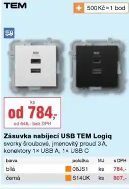 DEK Zásuvka nabíjecí USB TEM Logiq nabídka