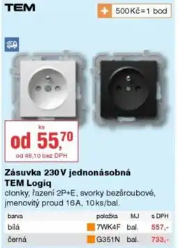 DEK Zásuvka 230 V jednonásobná TEM Logiq nabídka