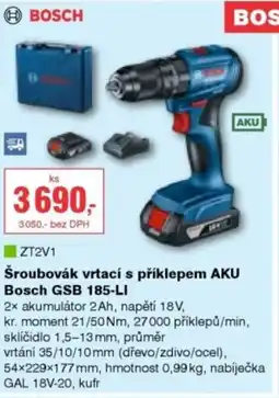 DEK Šroubovák vrtací s příklepem AKU Bosch GSB 185-LI nabídka