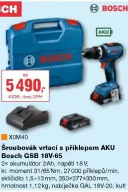 DEK Šroubovák vrtací s příklepem AKU Bosch GSB 18V-65 nabídka