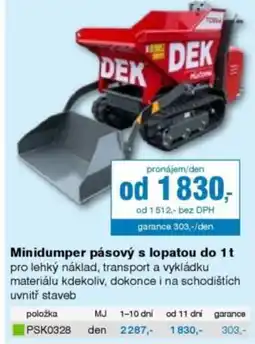 DEK Minidumper pásový s lopatou do 1t nabídka