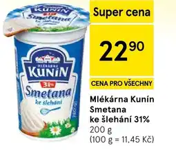 Tesco Mlékárna Kunín Smetana ke šlehání 31% nabídka