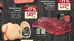 Billa Hovězí steak pupek vyzrálé hovězí maso z Irska balení nabídka