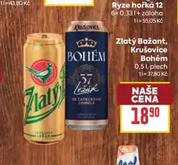 Billa Zlatý Bažant, Krušovice Bohém 0,51, plech nabídka