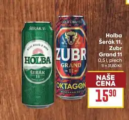 Billa Holba Šerák 11, Zubr Grand 11 0,51, plech nabídka
