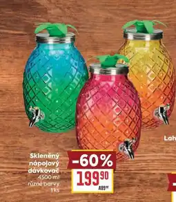 Billa Skleněný nápojový dávkovač 4500 ml různé barvy 1ks nabídka
