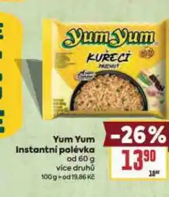 Billa Yum yum instantní nudlová polévka nabídka