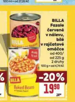 Billa Billa fazole červené v nálevu nabídka