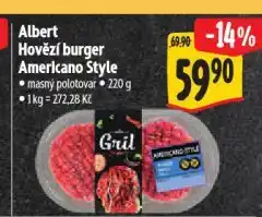 Albert Hovězí burger americano style nabídka