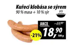 ZEMAN Kuřecí klobása se sýrem 90% masa +10% sýr, 100 g nabídka