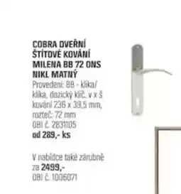 OBI Cobra dveřní štítové kování milena bb 72 ons nikl matný nabídka