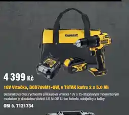 OBI DEWALT 18V Vrtačka, DCD709M1-QW, v TSTAK kufru 2 x 5.0 Ah nabídka