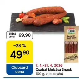 Tesco Csabai klobása Snack nabídka