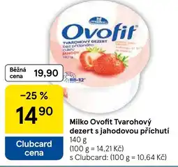 Tesco Milko Ovofit Tvarohový dezert s jahodovou příchutí nabídka