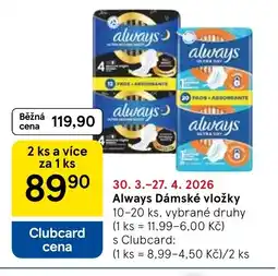 Tesco Always Dámské vložky nabídka
