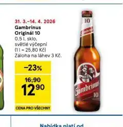 Tesco Pivo gambrinus originál 10 nabídka