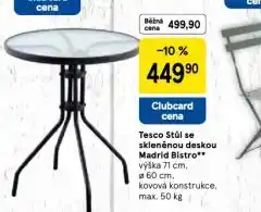 Tesco Stůl se skleněnou deskou madrid bistro nabídka