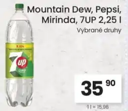 Kubík potraviny Mountain Dew, Pepsi, Mirinda, 7UP nabídka