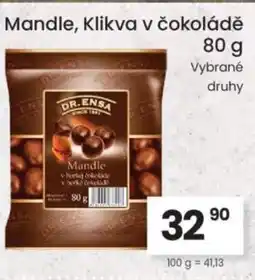 Kubík potraviny Mandle, Klikva v čokoládě nabídka