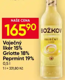 Hruška Vaječný likér 15% Griotte 18% Peprmint 19% nabídka