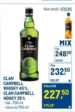 Makro Clan Campbell whisky 40%, Clan Campbell honey 35% nabídka