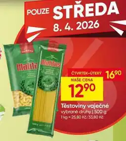 Hruška Malitas Těstoviny vaječné vybrané druhy nabídka