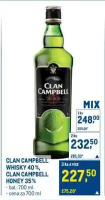 Makro CLAN CAMPBELL WHISKY 40 %, CLAN CAMPBELL HONEY 35 % nabídka