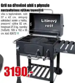 EVA Gril na dřevěné uhlí s plynule nastavitelnou výškou topeniště nabídka