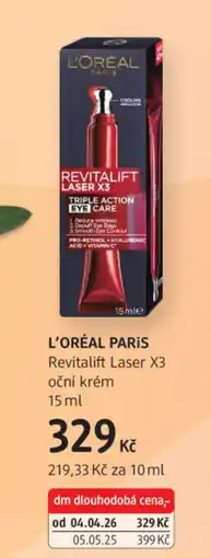 dm drogerie L'ORÉAL PARIS Revitalift Laser X3 oční krém nabídka