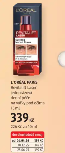 dm drogerie L'ORÉAL PARIS Revitalift Laser jednorázová denní péče na váčky pod očima nabídka