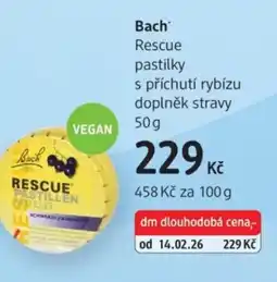 dm drogerie Bach Rescue pastilky s příchutí rybízu doplněk stravy nabídka