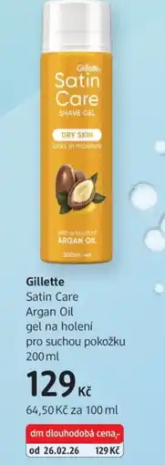 dm drogerie Gillette Satin Care Argan Oil gel na holení pro suchou pokožku nabídka