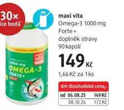 dm drogerie Maxi vita Omega-3 1000 mg Forte+ doplněk stravy nabídka