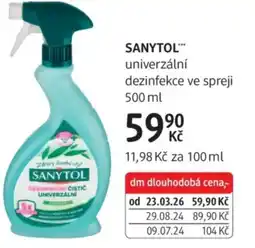 dm drogerie SANYTOL univerzální dezinfekce ve spreji nabídka