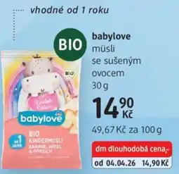 dm drogerie Babylove müsli se sušeným ovocem nabídka