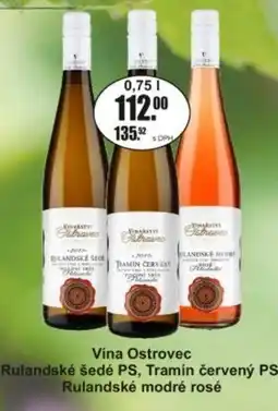 Adam Vina Ostrovec Rulandské šedé PS, Tramín červený PS, Rulandské modré rosé nabídka