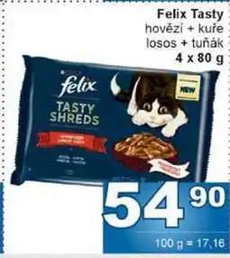 Jip Felix Tasty hovězí + kuře losos + tuňák 4 x 80 g nabídka