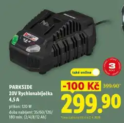 Lidl Parkside 20V Rychlonabíječka 4,5 A nabídka