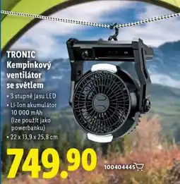 Lidl TRONIC Kempinkový ventilátor se světlem nabídka