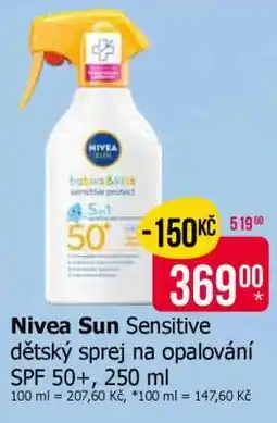 Teta Nivea Sun Sensitive dětský sprej na opalování SPF 50+, 250 ml nabídka