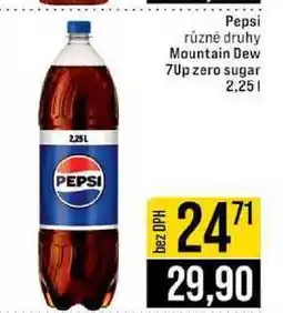 Jip Pepsi různé druhy Mountain Dew 7Up zero sugar nabídka