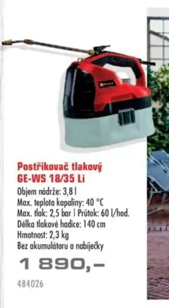 Postřikovač tlakový GE-WS 18/35 Li