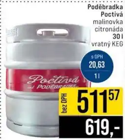 Jip Poděbradka Poctivá malinovka citronáda 30 l vratný KEG nabídka